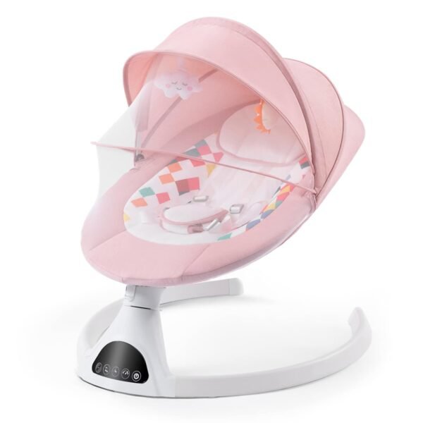 Baby Swing for Infants – Bluetooth Remote, 5 Speeds, Music, 5-Point Harness, Pink