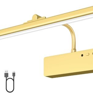 15.35" Wireless Picture Light – Rechargeable, Dimmable, 3 Color Modes with Remote & Timer (Gold)