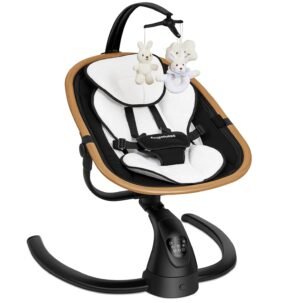 Baby Swing – Side-to-Side, 5 Speeds, 180° Rotation, Cry Detection, Indoor (Black)