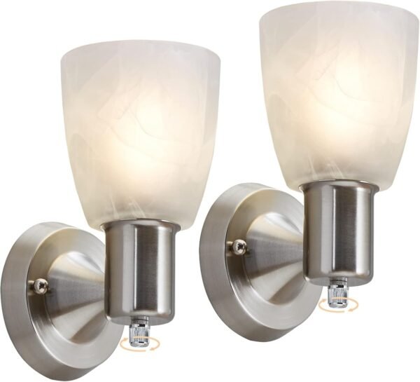 2-Pack Wall Sconces – Brushed Nickel, Frosted Glass, with Switch
