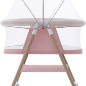 Portable Baby Bassinet with Wheels, Mattress, Mosquito Net, Storage, Breathable Mesh (Pink)