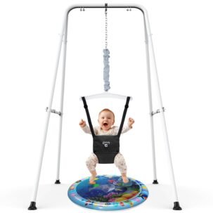 Baby Jumper with Stand – Bouncer & Exerciser for Active Babies, Indoor/Outdoor, Black (Water Mat Included)