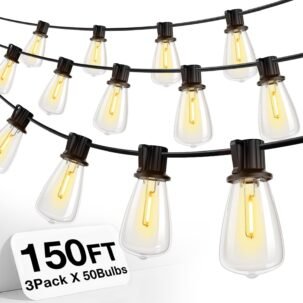 150FT Outdoor String Lights – Waterproof, Dimmable ST38 LED, 2200K for Patio/Garden