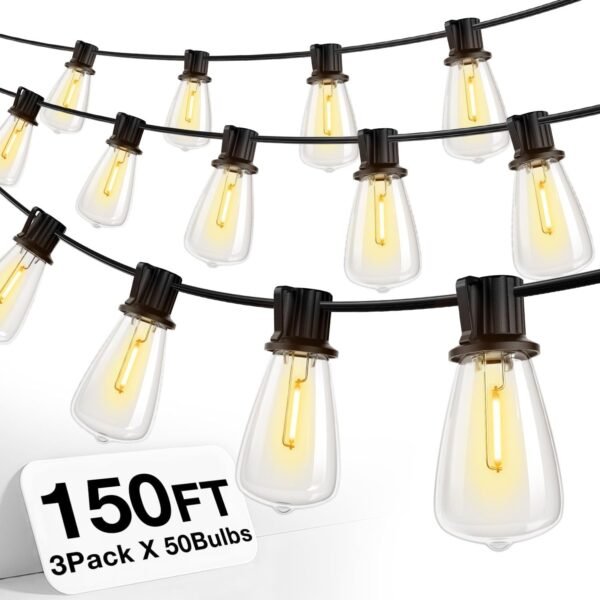 150FT Outdoor String Lights – Waterproof, Dimmable ST38 LED, 2200K for Patio/Garden