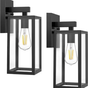 2-Pack Outdoor Wall Sconces – Black, Waterproof, Toughened Glass, Anti-Rust for Porch & Front Door