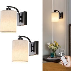2-Pack Black Battery Wall Sconces – Rechargeable, Dimmable LED with Remote for Bedroom & Living Room