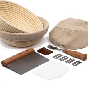 Sourdough Proofing Set – 2 Rattan Banneton Baskets, Scrapers, Scoring Lame & Case