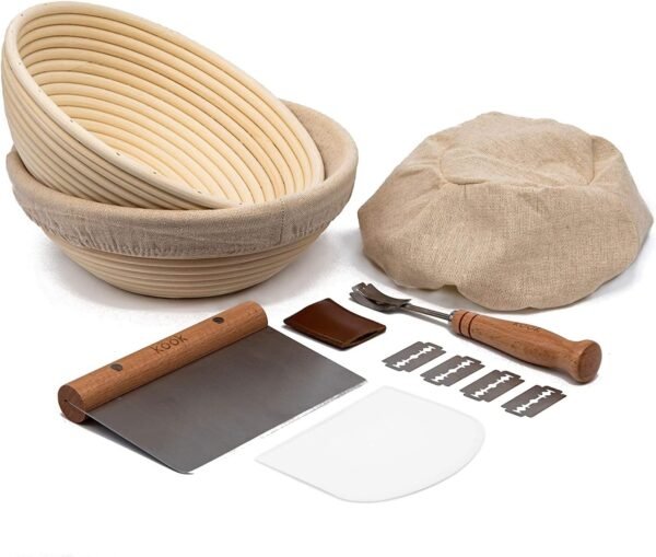 Sourdough Proofing Set – 2 Rattan Banneton Baskets, Scrapers, Scoring Lame & Case