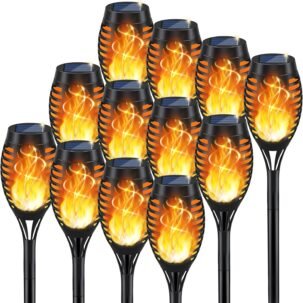 12-Pack Solar Torch Lights – Flickering Flame, Waterproof for Yard, Garden & Patio