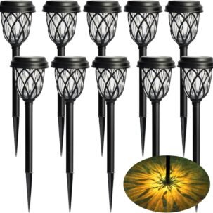 10-Pack Solar Pathway Lights – 17" Warm White LED, Waterproof for Garden & Walkway