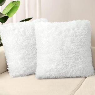 20x20 White Faux Fur Pillow Covers – Set of 2 Fluffy Decorative Covers (No Insert)