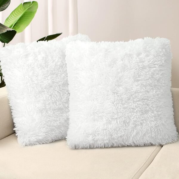 20x20 White Faux Fur Pillow Covers – Set of 2 Fluffy Decorative Covers (No Insert)