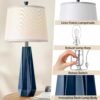 2-Pack 27" Navy Blue Table Lamps, 3-Color Temp, Linen Shade - Image 2