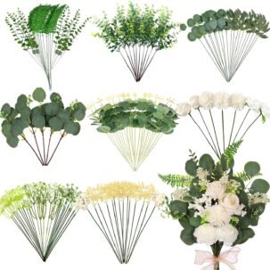 120PCS Mixed Artificial Eucalyptus Stems – 15 Varieties for Wedding & Home Décor
