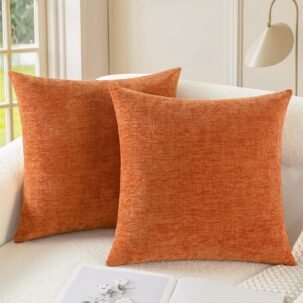 18x18 Fall Pillow Covers – 2-Pack Chenille Cushion Cases, Burnt Orange