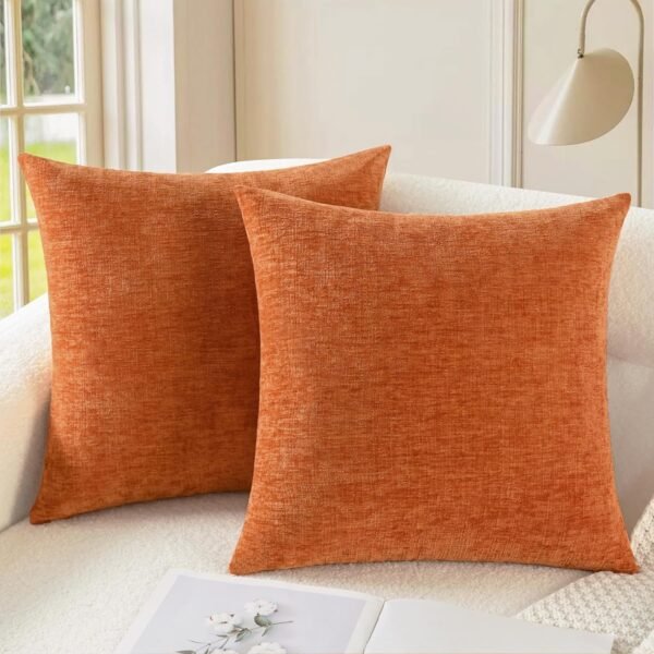 18x18 Fall Pillow Covers – 2-Pack Chenille Cushion Cases, Burnt Orange