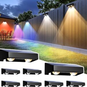 8-Pack Solar Fence Lights – 9 Fixed & Color Changing LEDs, IP65 Waterproof for Deck, Wall & Patio