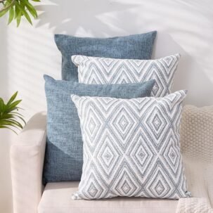 20x20 Throw Pillow Covers – Set of 4 Decorative Blue Cushion Cases for Couch & Living Room