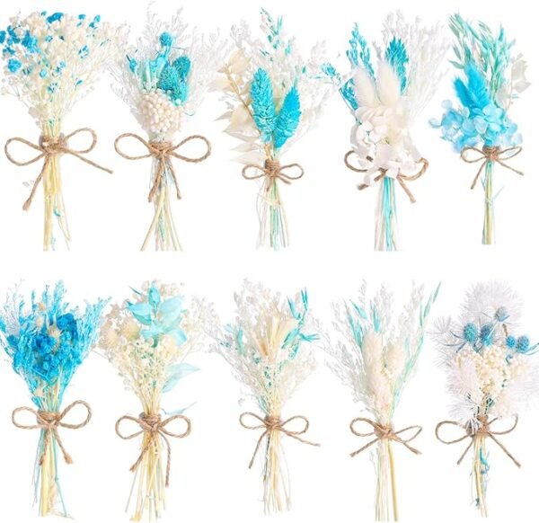10-Pack Mini Dried Flower Bouquets – Light Blue for Wedding, Crafts & Décor