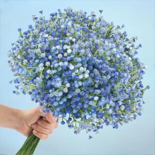 10-Pc Blue Artificial Baby’s Breath Bouquet – Real Touch Faux Flowers for Wedding & Home Décor