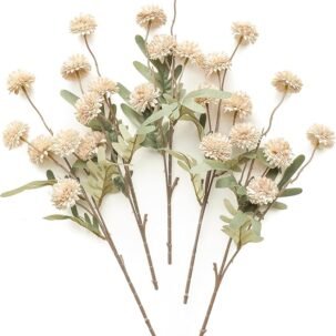 Floroom 5pcs Faux Silk Pompon Mum Flowers – Mini Chrysanthemums for DIY & Wedding Décor (Beige)