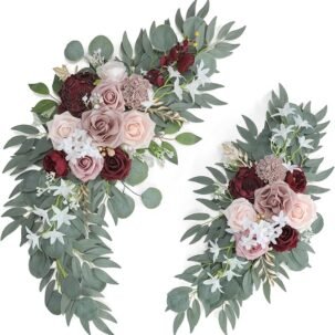 Ponatia 2-Pack Artificial Wedding Arch Flowers – Burgundy, Dusty Rose & Blush Décor
