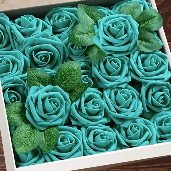 25pcs Realistic Green Foam Artificial Roses with Stems – DIY Wedding & Bridal Décor