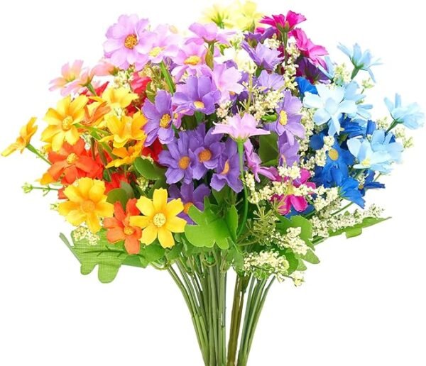 6 Bundles UV-Resistant Artificial Rainbow Daisy & Mum Flowers – Indoor & Outdoor Décor
