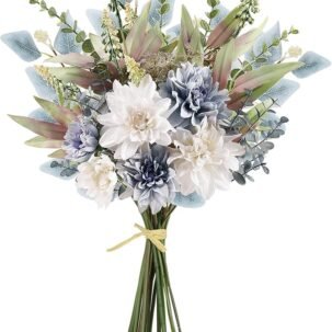 Blue & White Silk Artificial Flower Bouquet – Rustic Wedding & Home Décor