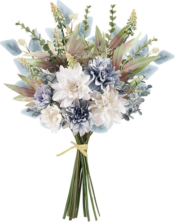 Blue & White Silk Artificial Flower Bouquet – Rustic Wedding & Home Décor