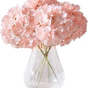 10 Artificial Blush Hydrangea Flowers with Stems – Silk Wedding & Home Décor (Vase Not Included)
