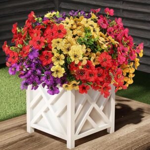 20 Bundles UV-Resistant Artificial Flowers – Colorful Faux Silk Plants for Outdoor Décor