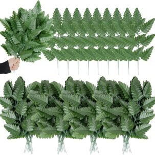 100-Pc Artificial Silk Fern Leaves – Dark Green Faux Greenery for Home & Cemetery Décor