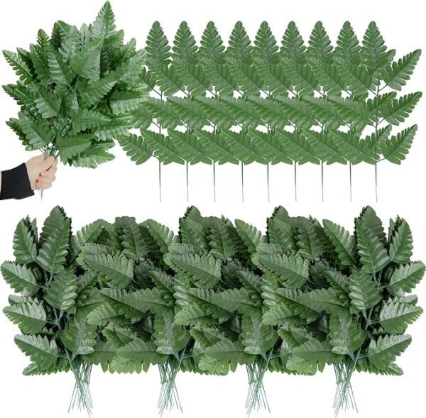 100-Pc Artificial Silk Fern Leaves – Dark Green Faux Greenery for Home & Cemetery Décor