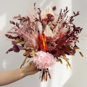 17" Natural Dried Flower Bouquet – Pink Pampas & Eucalyptus for Boho Home & Wedding Décor