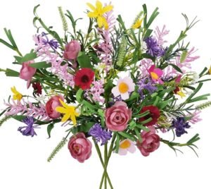 3-Bundle Artificial Rose & Daisy Floral Arrangement – 19.6in Faux Flowers for Home & Wedding