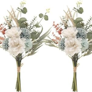 2PCS Silk Peonies Artificial Bouquets – Rustic Blue & White Wedding & Home Décor