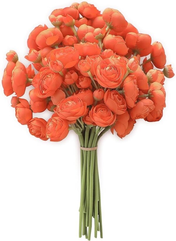 Floroom 18-Pc Burnt Orange Artificial Ranunculus – Silk Wedding & DIY Flowers