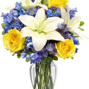 From You Flowers – Rosy Sunshine Bouquet with Glass Vase, Fresh Flowers for All Occasions