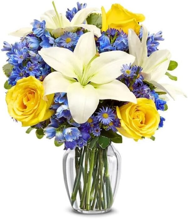From You Flowers – Rosy Sunshine Bouquet with Glass Vase, Fresh Flowers for All Occasions