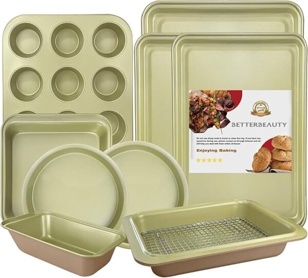 10-Piece Nonstick Bakeware Set – Heavy-Duty Bicolor Pans with Rack, Dishwasher Safe