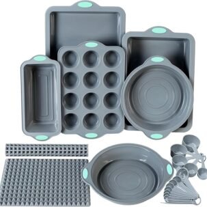 To Encounter 8-in-1 Silicone Baking Set – 6 Molds & 2 Nonstick Mats, Light Grey