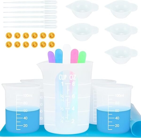 Silicone Measuring Cups Kit – Non-Stick 250 & 100ml with Resin Tools & Silicone Mat