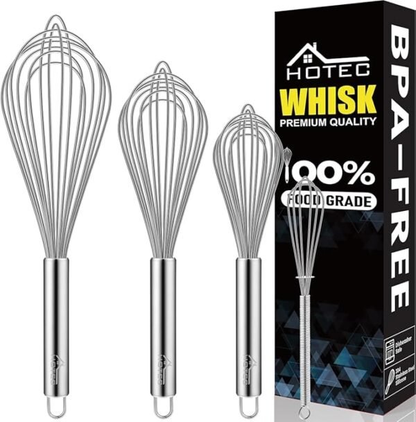 4-Piece Stainless Steel Whisk Set – Balloon & Wire Whisks for Beating & Blending