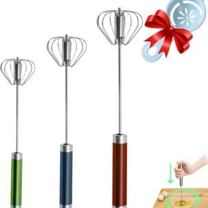 Semi-Automatic Stainless Steel Hand Whisk – Rotary Egg Beater (3 Colors)