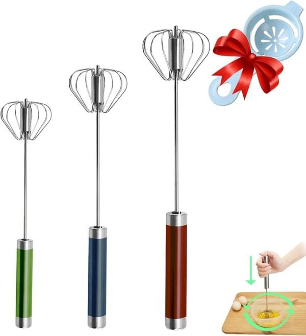Semi-Automatic Stainless Steel Hand Whisk – Rotary Egg Beater (3 Colors)