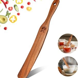 Skinny Teak Spurtle – Natural Wooden Dough Whisk for Sourdough & Nonstick Cookware
