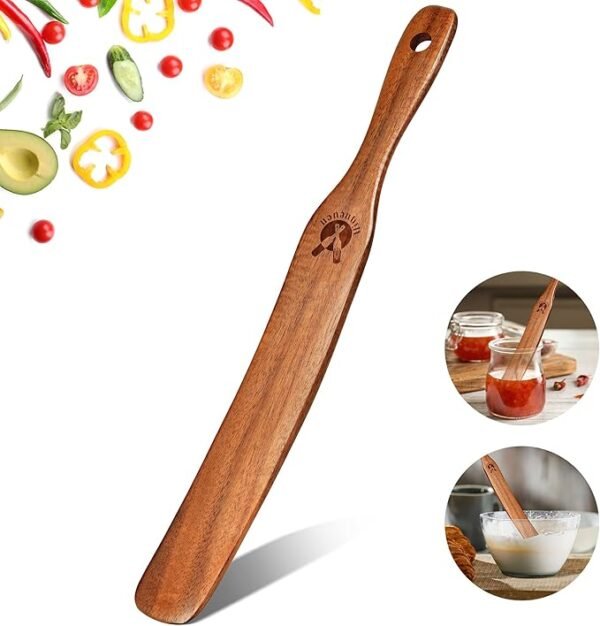 Skinny Teak Spurtle – Natural Wooden Dough Whisk for Sourdough & Nonstick Cookware