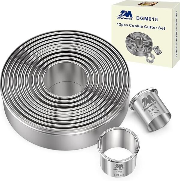 12-Pc Round Cookie & Biscuit Cutter Set – Graduated Stainless Steel Circles (1"–4.5")