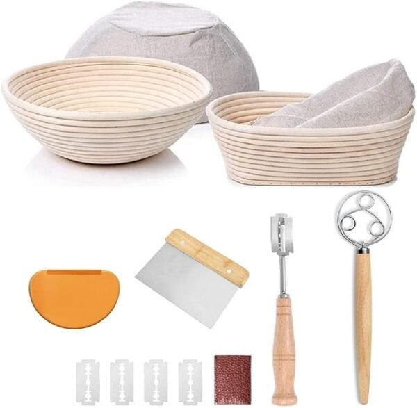 Sourdough Starter Kit – 2 Banneton Proofing Baskets, Dough Whisk, Scoring & Scraper Tools